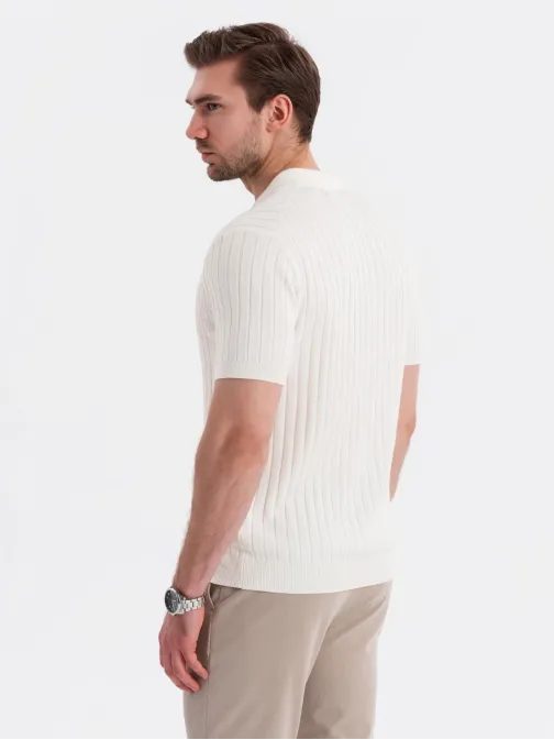 Férfi fehér SLIM FIT csíkos pólóing V3 POSS-0143