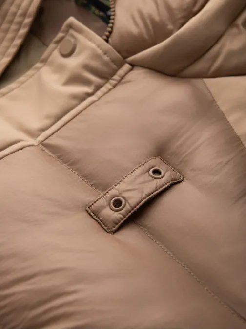 Vonzó bézs hosszú téli steppelt kabát V2 JALP-0165