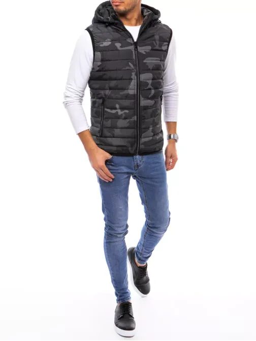 Szürke terepmintás kapucnis mellény