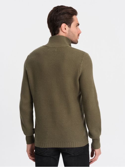 Elegáns férfi pulóver oliva színben  V6 SWZS-0105