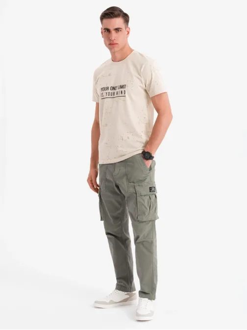 Időtlen krémszínű férfi póló V2-es pólóval TSFP-0187