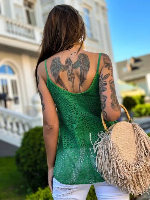 Női nyári csipke felső zöld színben