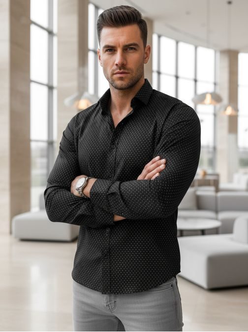 Fekete slim fit férfi ing mintával