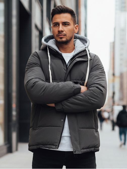 Érdekes grafit téli kabát kapucnival