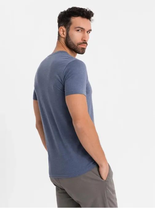 Basic pamut kék meliert V-nyakú póló V18 TSBS-0237