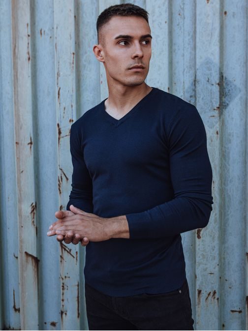 Egyszínű férfi pulóver gránátvörös-kék