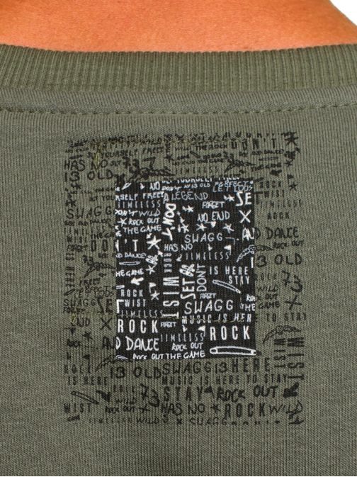 Katonazöld férfi pulóver feltűnő nyomtatott mintával BREEZY 9082