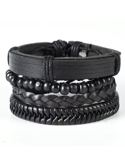 Fekete bőr karkötő készlet