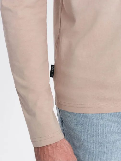 Egyszerű pamut hosszú ujjú póló bézs színben v8 om-lsbl-0106