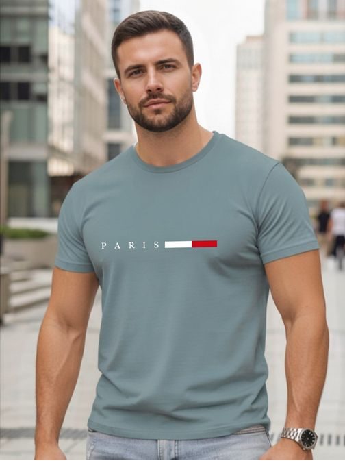 Acélszínű férfi póló „Paris” felirattal