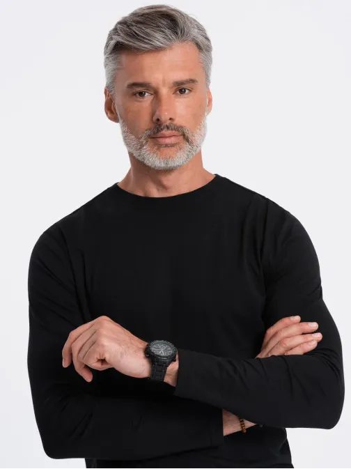 Egyszerű pamut hosszú ujjú póló fekete színben v1 om-lsbl-0106