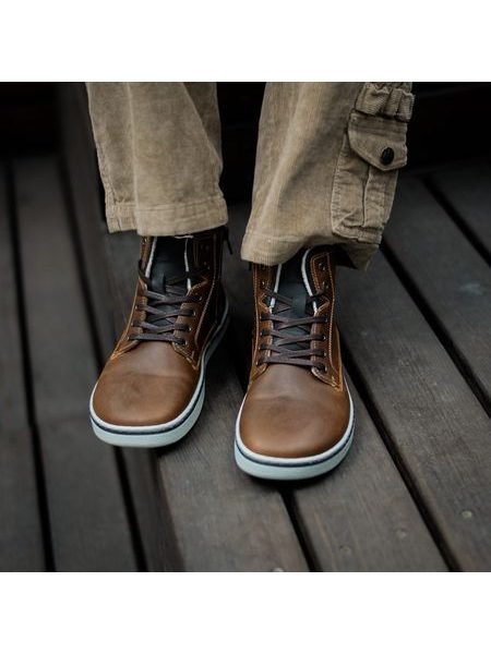 GROUNDIES AUSTIN Cognac/Navy | Herren Winter Barfußschuhe gefüttert