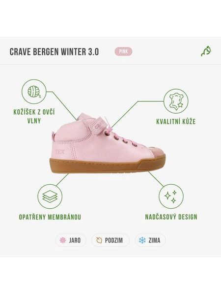 CRAVE BERGEN WINTER 3.0 Pink | Children's Winter Insulated Barefoot Boots