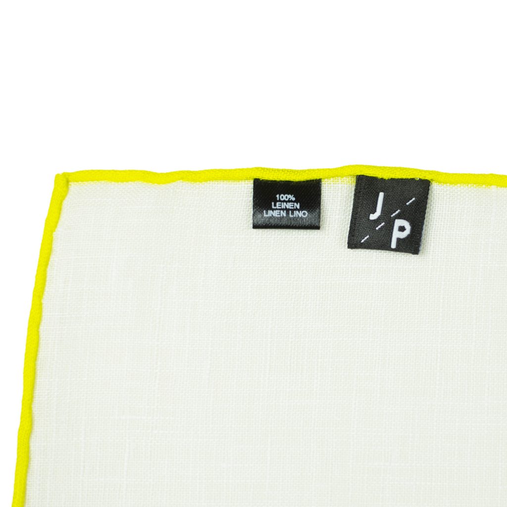 Gentleman Store - John & Paul fehér vászon zsebkendő sárga szélekkel - John  & Paul - Díszzsebkendők - Ruházat