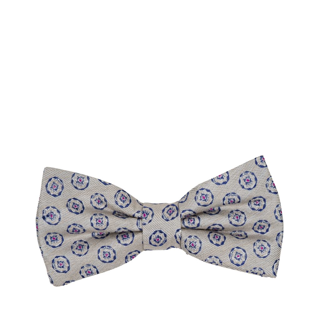 Gentleman Store - Szürke selyem és vászon csokornyakkendő kék virágokkal -  John & Paul - Csokornyakkendők - Ruházat