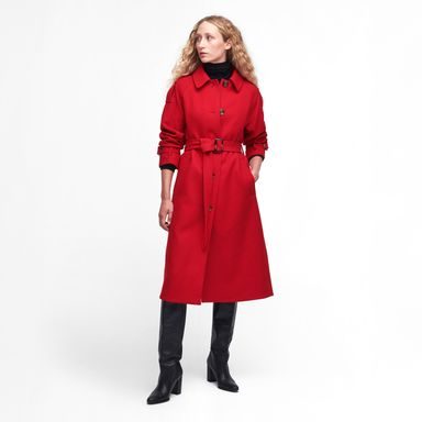 Barbour Alberta Wool Trench Coat — Blaze Red