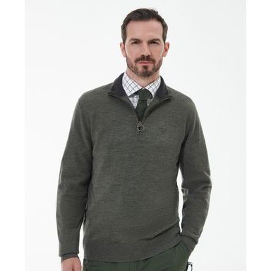 Barbour Loyton Merino félcipzáras pulóver — Olive Marl