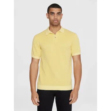 KnowledgeCotton Apparel Two-toned Knitted Polo Shirt — Mist Yellow