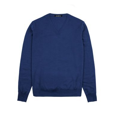 John & Paul merinógyapjú pulóver — kék (V-neck)