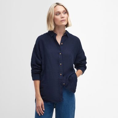 Barbour Hampton Relaxed Linen Shirt — Classic Navy