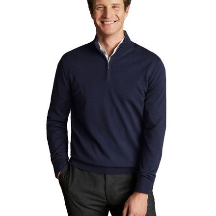 Charles Tyrwhitt Merino Zip Neck Jumper — Navy