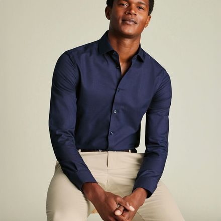 Charles Tyrwhitt Non-Iron Cotton Linen Shirt — Ink Blue