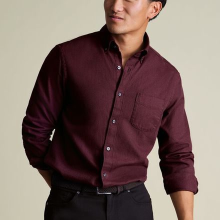 Charles Tyrwhitt Textured Flannel Shirt — Burgundy