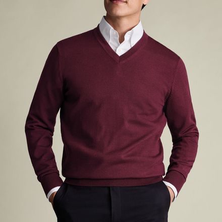 Charles Tyrwhitt Pure Merino V-Neck Jumper — Burgundy