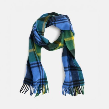 Joshua Ellis Modern Tartan Ripple Cashmere Scarf — Blue x Green x Yellow