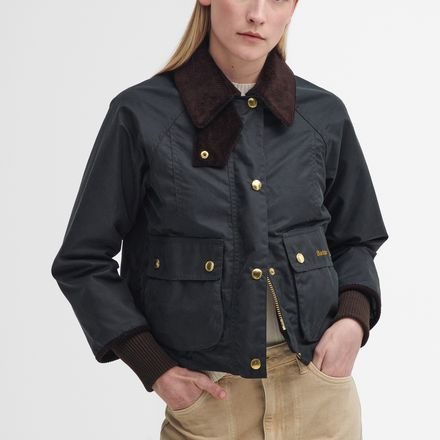 Barbour Cropped Beadnell Waxed Jacket — Sage