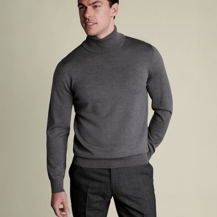Charles Tyrwhitt Pure Merino Roll Neck Jumper — Grey