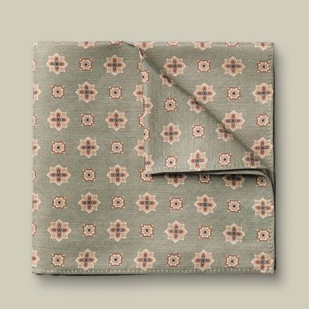 Charles Tyrwhitt Linen/Silk Geo Print Pocket Square — Mid Green