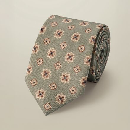 Charles Tyrwhitt Linen/Silk Print Tie — Mid Green