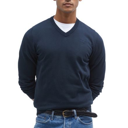 Barbour Pima Cotton V-Nyakú Pulóver — Sötétkék