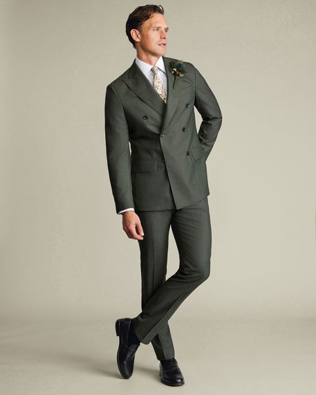 Charles Tyrwhitt Double Breasted Ultimate Performance Sharkskin Suit Jacket — Sage Green