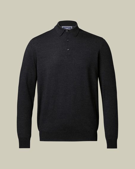 Charles Tyrwhitt Charcoal Pure Merino Knitted Polo — Charcoal Grey