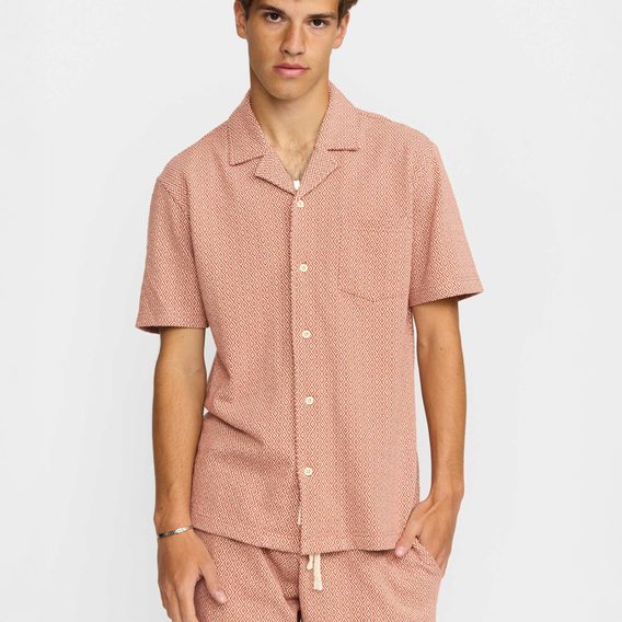 Revolution Jaquard Short-sleeved Cuban Shirt — Orange