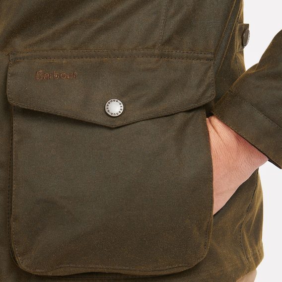 Barbour Ogston viaszolt pamut kabát— Olive