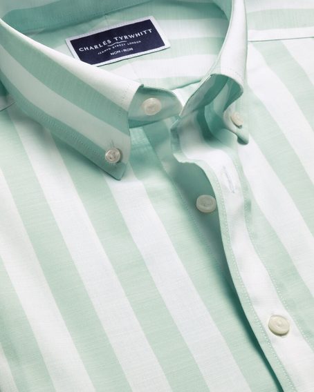Charles Tyrwhitt Non-Iron Stretch Poplin Slub Shirt — Aqua Green