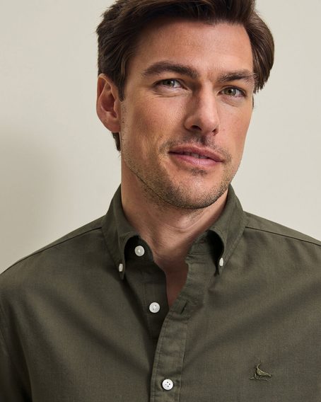 Charles Tyrwhitt Stretch Washed Oxford Shirt — Olive Green
