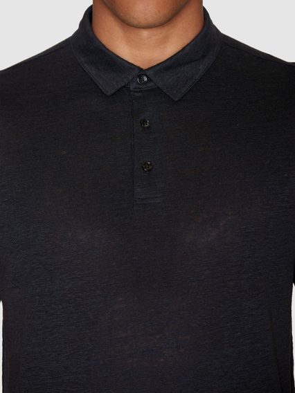 KnowledgeCotton Apparel Linen Polo — Black Jet