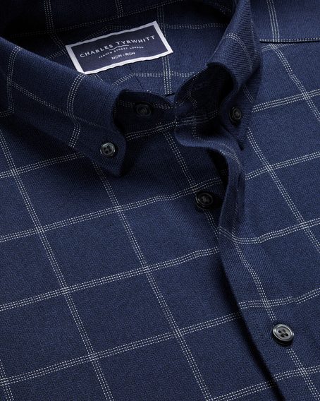 Charles Tyrwhitt Non-Iron Twill Windowpane Check Shirt — Ink Blue