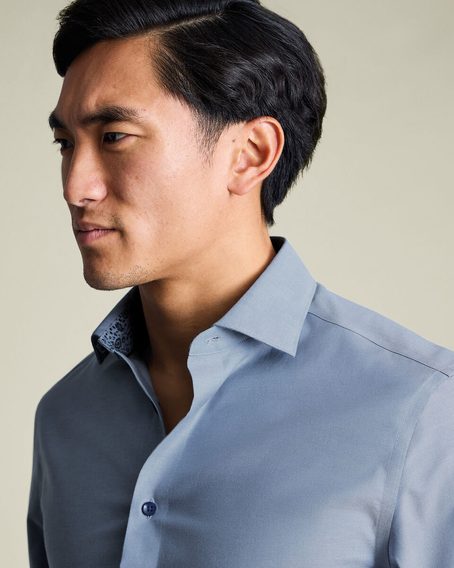 Charles Tyrwhitt Non-Iron Stretch Floral Printed Trim Shirt — Steel Blue