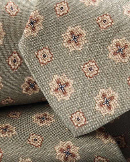 Charles Tyrwhitt Linen/Silk Print Tie — Mid Green