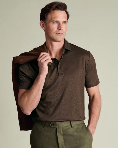 Charles Tyrwhitt Pure Linen Polo — Chocolate Brown