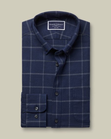 Charles Tyrwhitt Non-Iron Twill Windowpane Check Shirt — Ink Blue