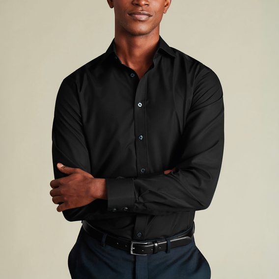 Charles Tyrwhitt Spread Collar Non-Iron Poplin Shirt — Black