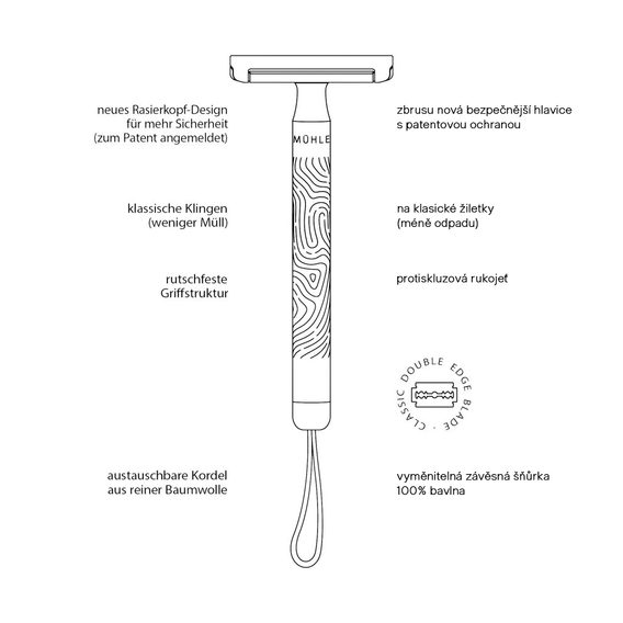 Mühle Companion univerzális borotva zárt fejjel és függőzsinórral