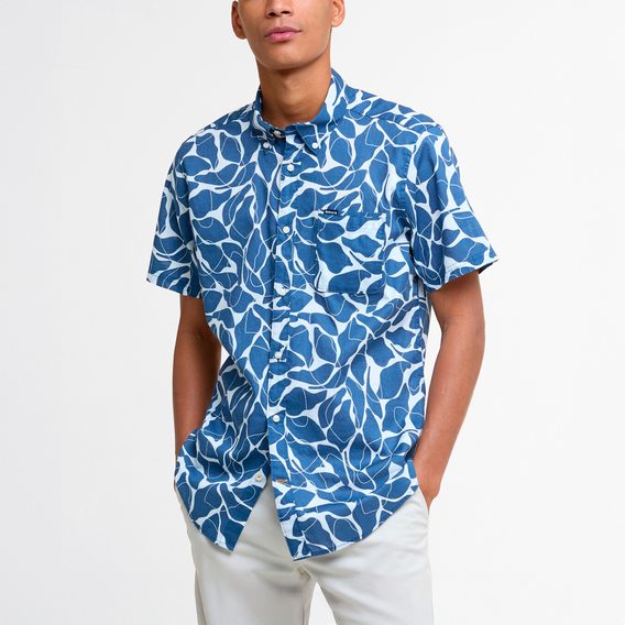 Barbour Spillroad Printed Short-Sleeved Shirt — Dark Denim