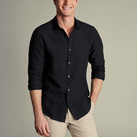 Charles Tyrwhitt Pure Linen Shirt — Black